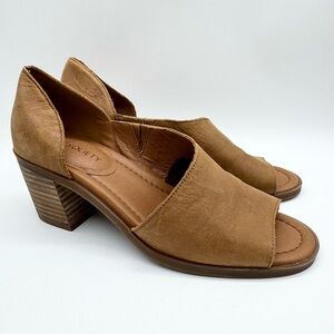 SOLE SOCIETY Ralimia Open Toe‎ D'Orsay Leather Block Heels Carmel Brown Size 7.5